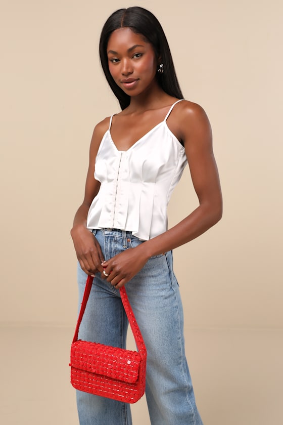Lulus Adeliza Red Sequin Beaded Shoulder Bag