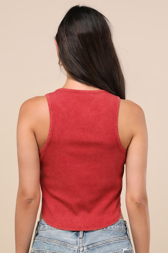 Lulus Compelling Cutie Washed Red Ribbed Knit Tank Top