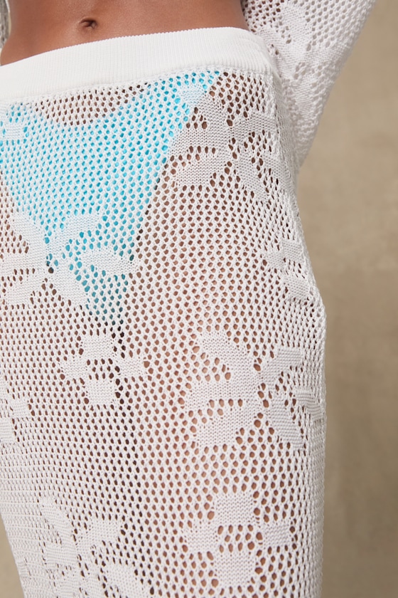 Sndys Terra White Crochet Knit Maxi Swim Cover-up Skirt