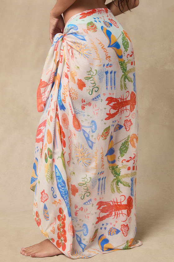 Illyra Ivory Multi Print Sarong Swim Cover-Up - thumbnail 4