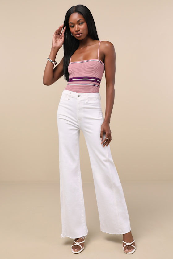 Shop Daze Denim Far Out White Wide-leg Seamed Cutout High-rise Jeans