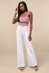 Far Out White Wide-Leg Seamed Cutout High-Rise Jeans 1