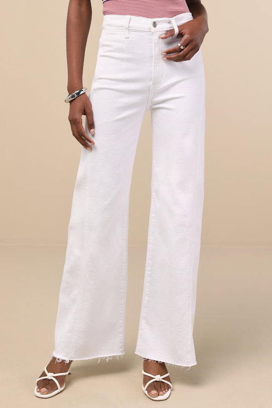 Shop Daze Denim Far Out White Wide-leg Seamed Cutout High-rise Jeans