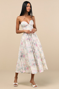 Ebba Ivory Floral Eyelet Embroidered Strapless Midi Dress 2
