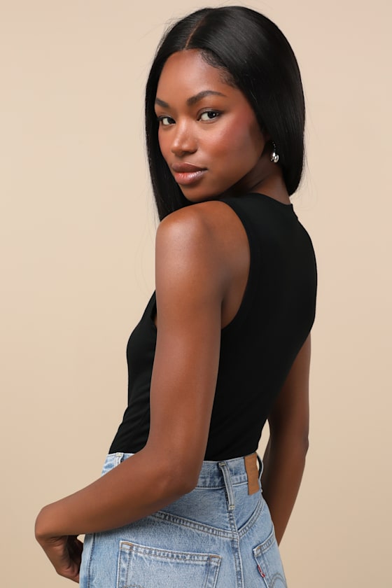 Lulus Always Easygoing Black Sleeveless Bodysuit