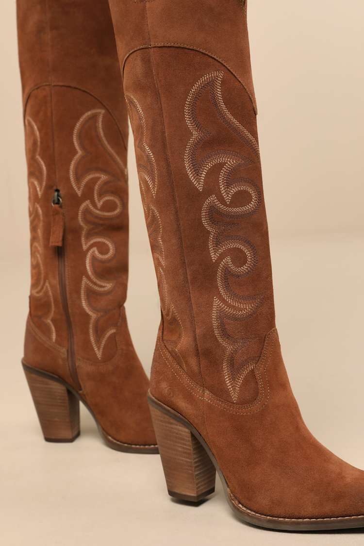 Primadonna Brown Suede Leather Over-The-Knee Western Boots