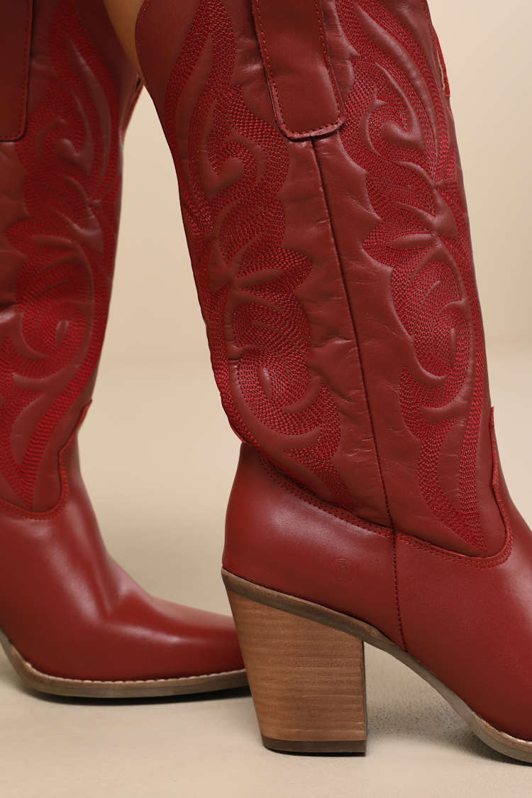 Hensley Red Knee-High Western Boots