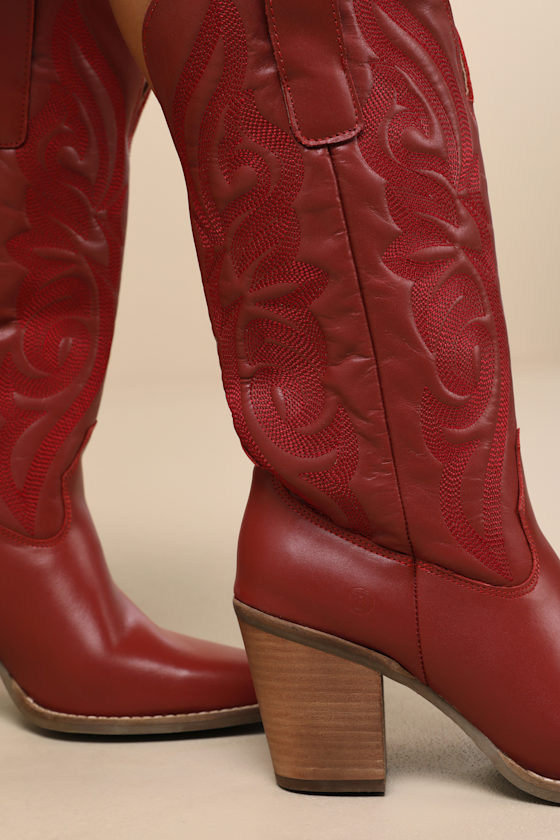 Hensley Red Knee-High Western Boots 2