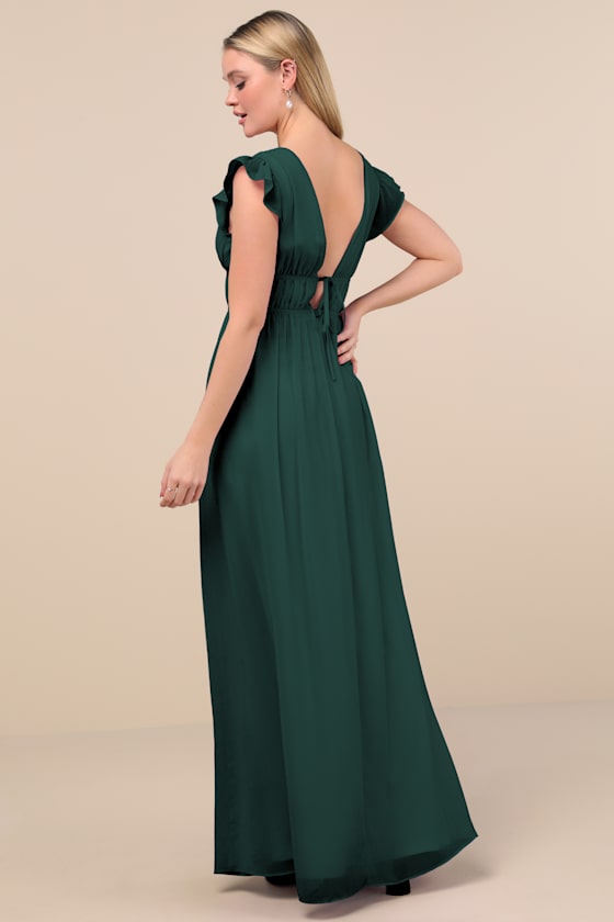 Emerald Green Maxi Dress - Chiffon Maxi Dress - Ruffled Maxi