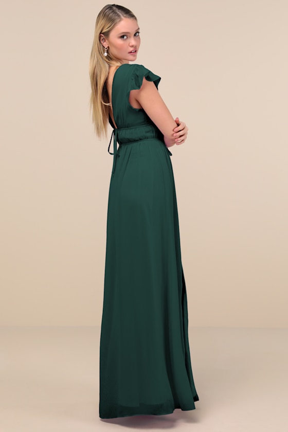 Emerald Green Maxi Dress - Chiffon Maxi Dress - Ruffled Maxi