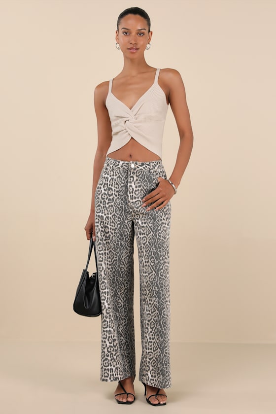 Lulus Melika Beige Ribbed Knotted Crop Tank Top In Pattern