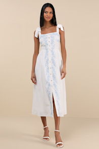 Corinthia White Embroidered Button-Front Midi Dress 1