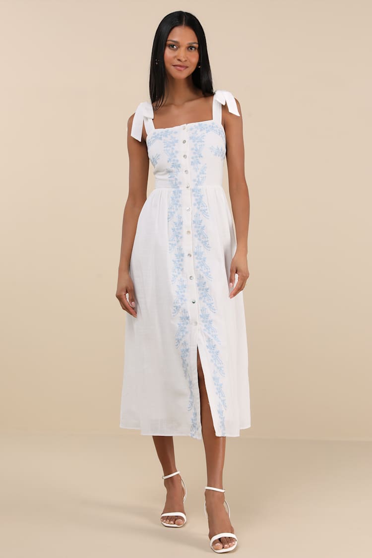 White Midi Dress - Floral Embroidered Dress - Button-Front Dress - Lulus White Midi Dress - Floral Embroidered Dress - Button-Front Dress - Lulus
