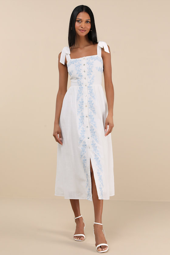 Corinthia White Embroidered Button-Front Midi Dress 1