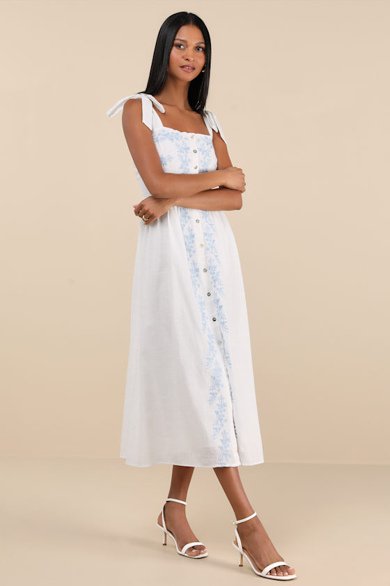Lulus Corinthia White Embroidered Button-front Midi Dress