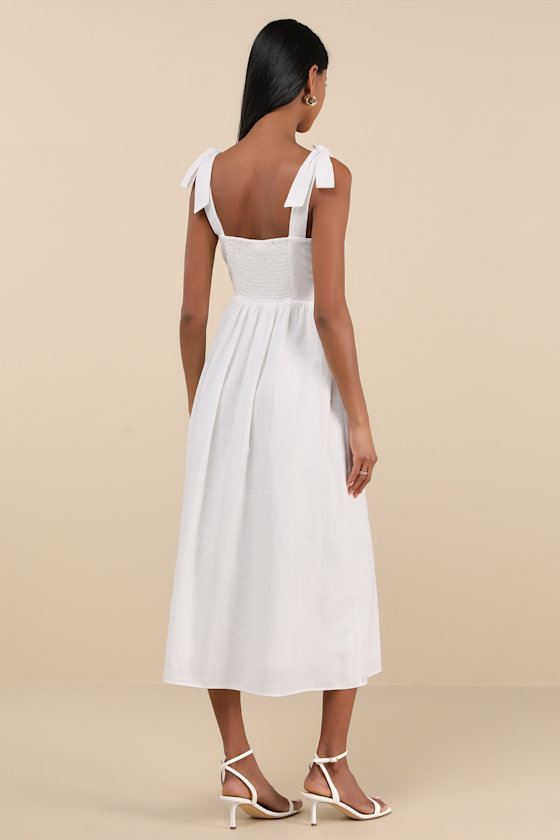 Lulus Corinthia White Embroidered Button-front Midi Dress