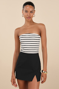 Briana Black Notched Mini Skirt 2