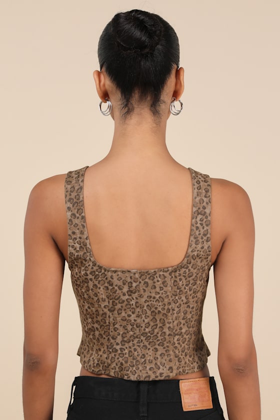 Lulus Ozella Brown Leopard Button-front Sleeveless Crop Top