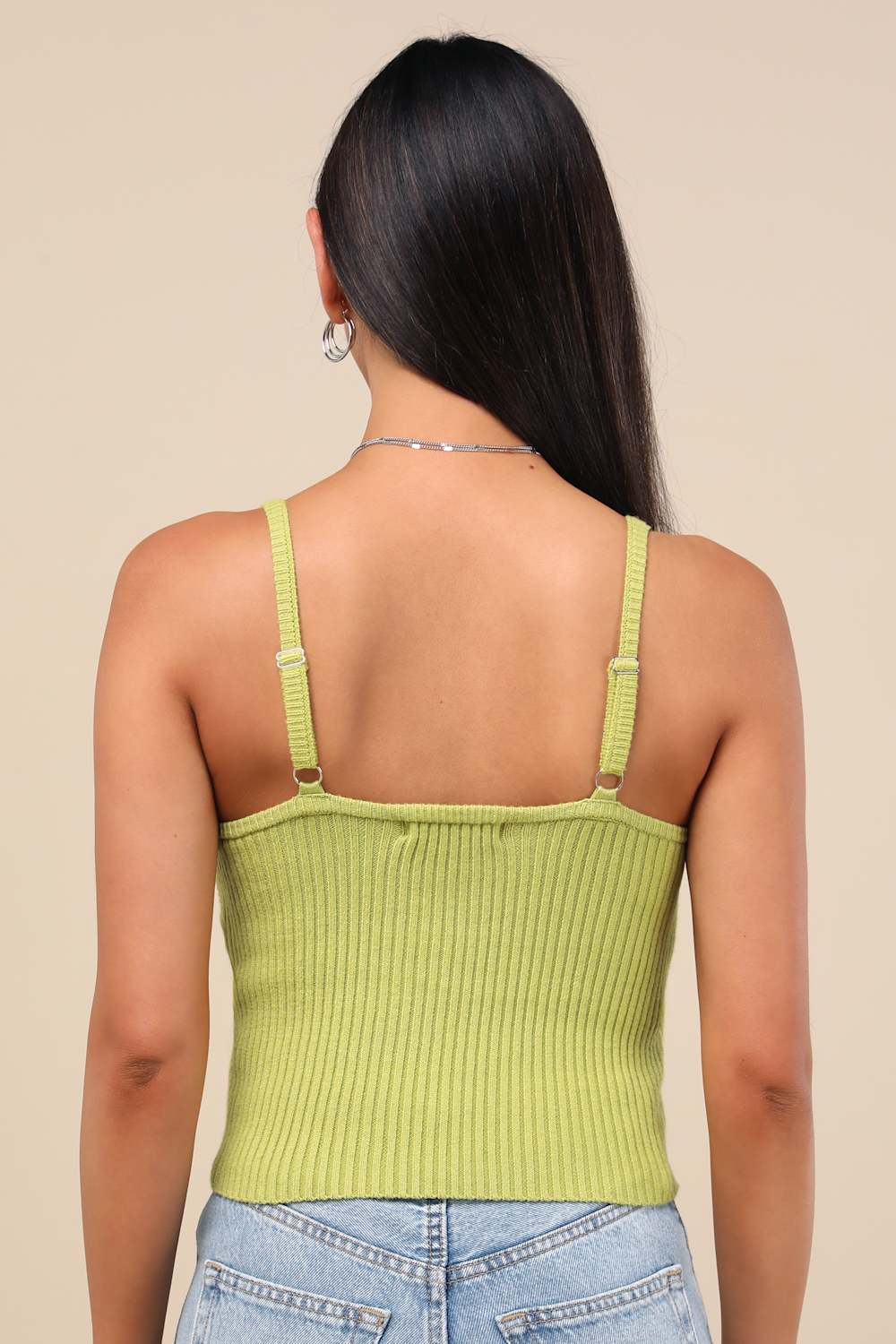 Melika Lime Green Ribbed Knotted Crop Tank Top
