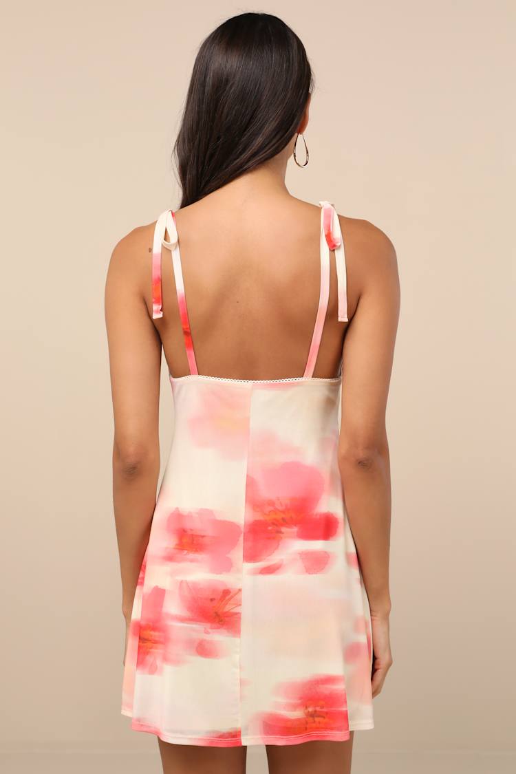 Aldara Light Yellow Abstract Mesh Tie-Strap Mini Dress