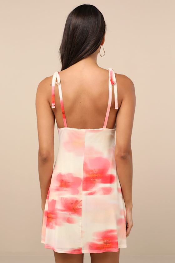 Aldara Light Yellow Abstract Mesh Tie-Strap Mini Dress 2