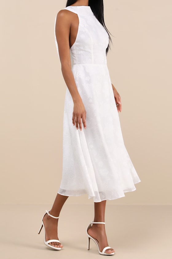 Lulus Sendoa White Burnout Cowl Back Midi Dress