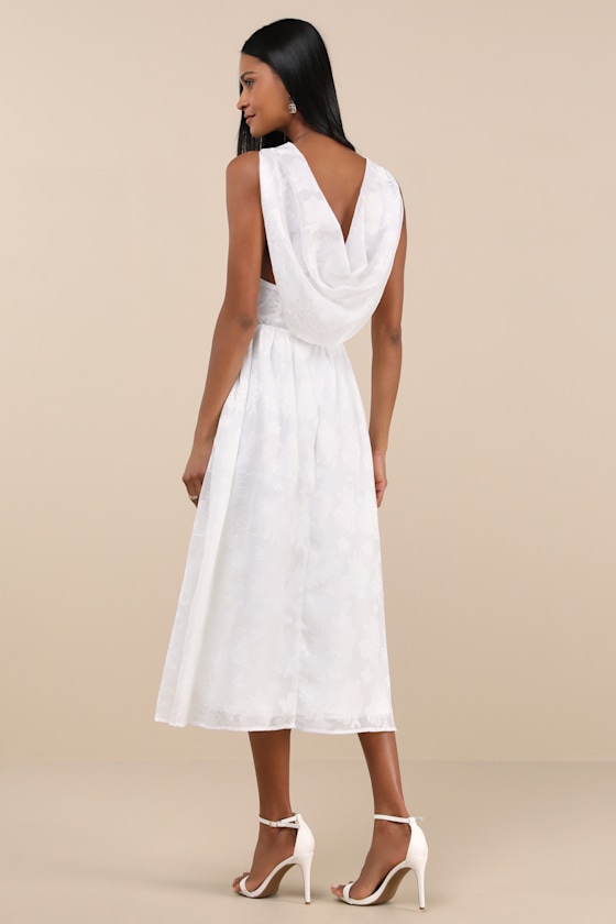 Lulus Sendoa White Burnout Cowl Back Midi Dress