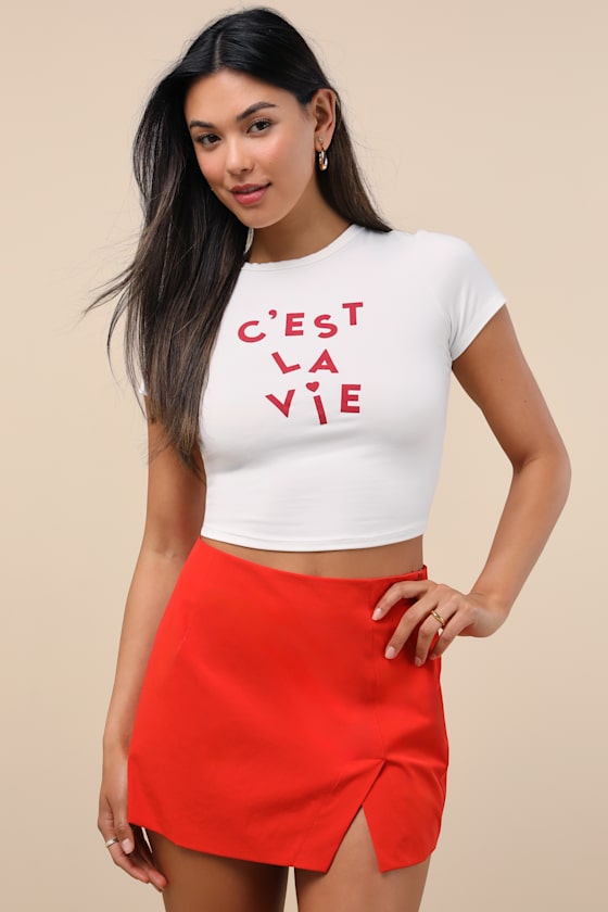 Lulus Briana Bright Red Notched Mini Skirt