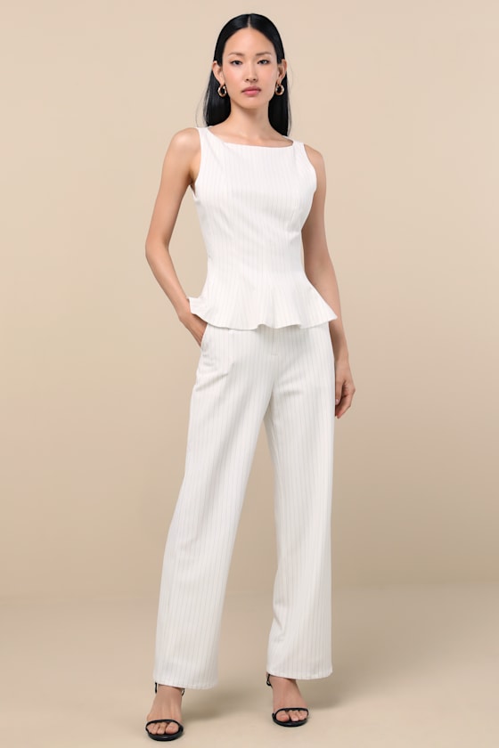 Lulus Matija White Pinstriped High-rise Straight Leg Trouser Pants