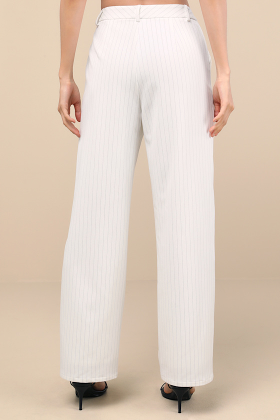 Lulus Matija White Pinstriped High-rise Straight Leg Trouser Pants