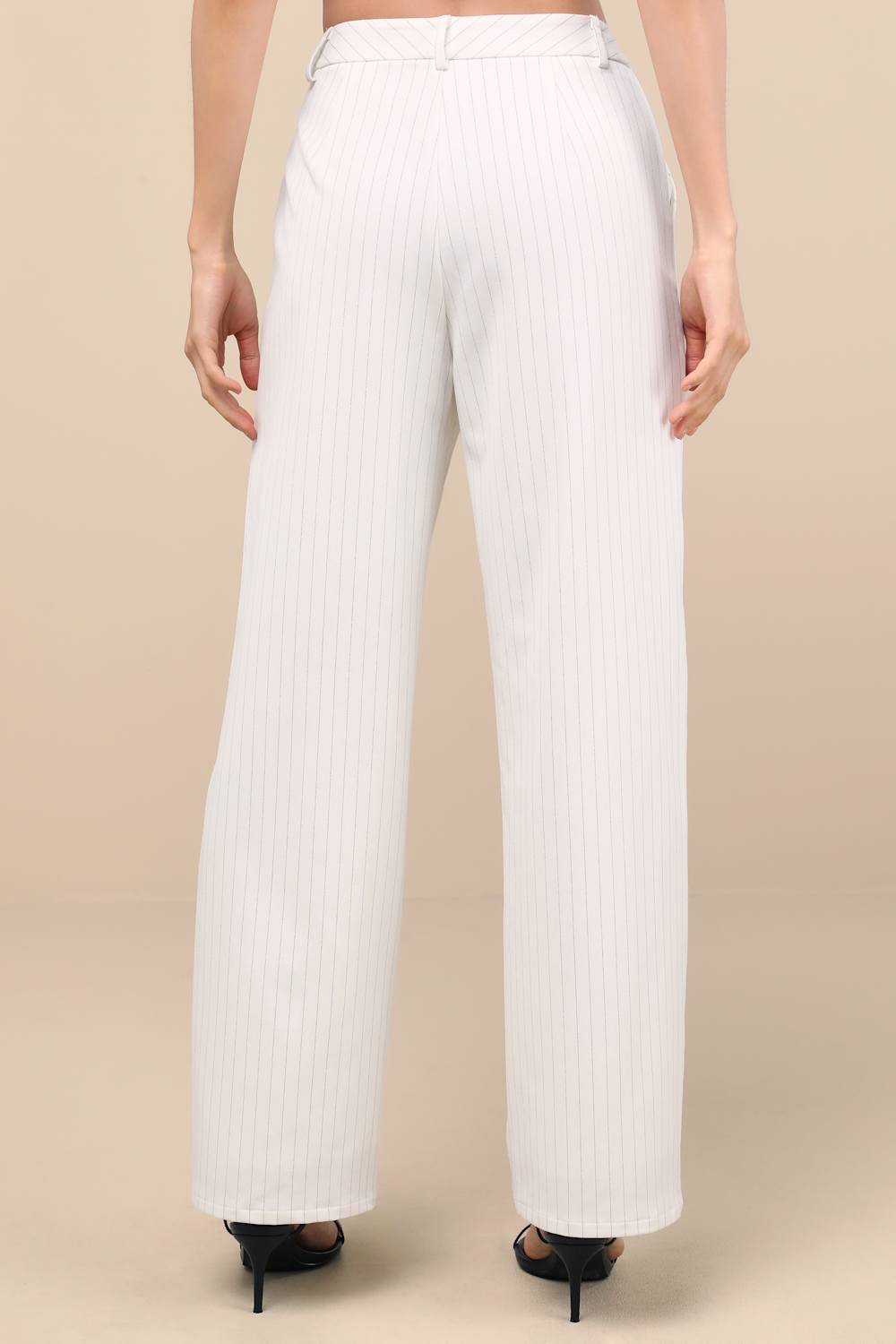 Matija White Pinstriped High-Rise Straight Leg Trouser Pants