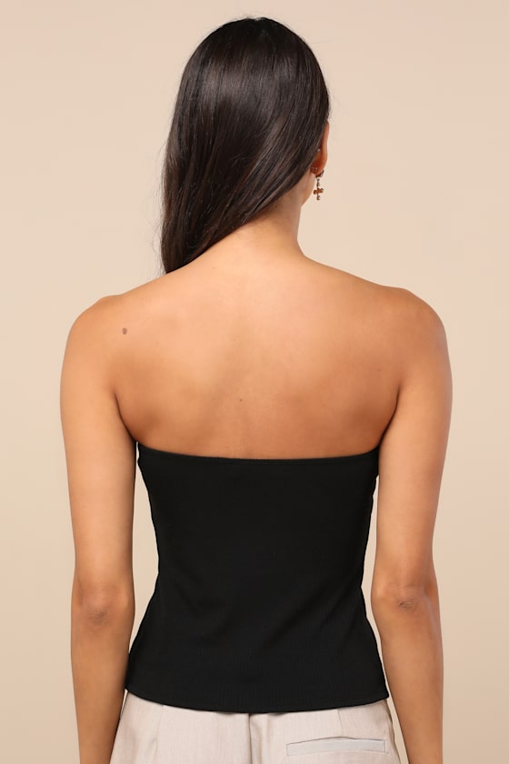 Lulus Anara Black Ribbed Cutout Strapless Top