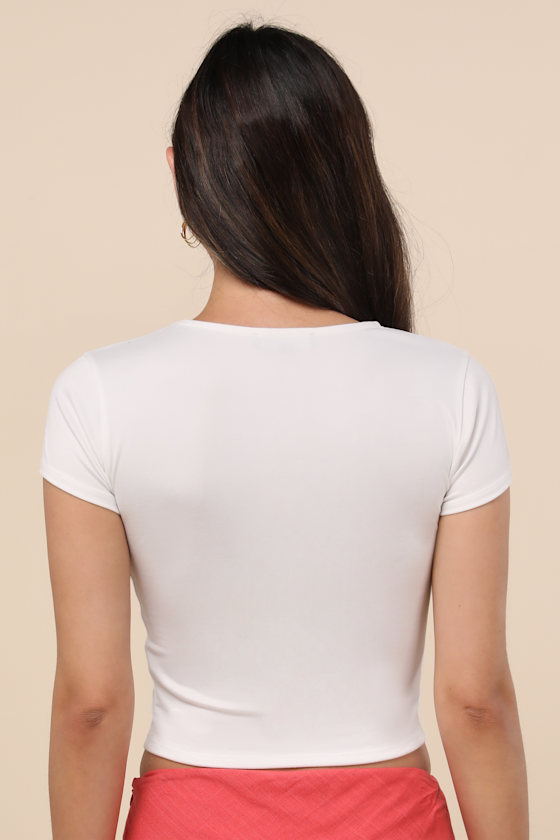Lulus Marita White Short Sleeve Cropped Hibiscus Graphic Tee