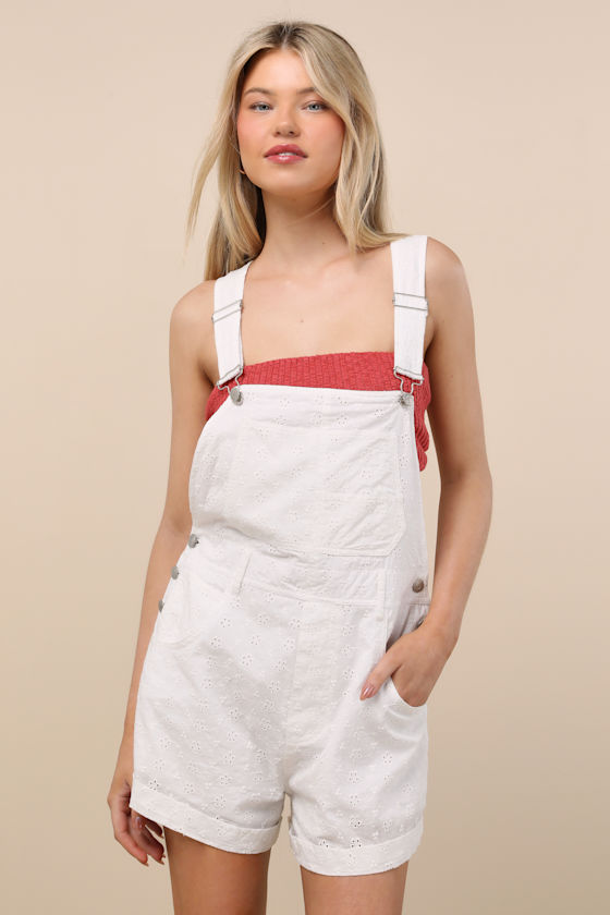 Lulus Averley White Eyelet Embroidered Shortalls