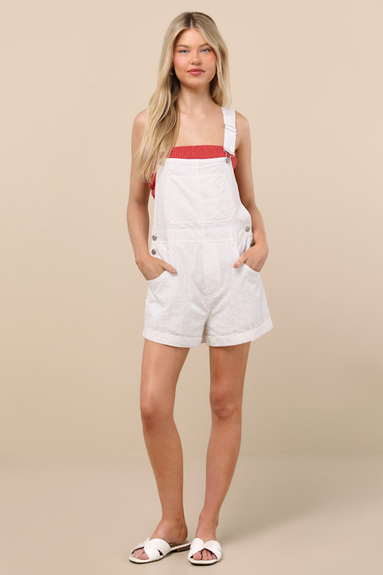 Lulus Averley White Eyelet Embroidered Shortalls