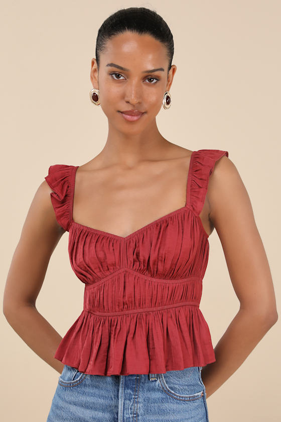 Lulus Sanne Rust Red Flutter Sleeve Tank Top