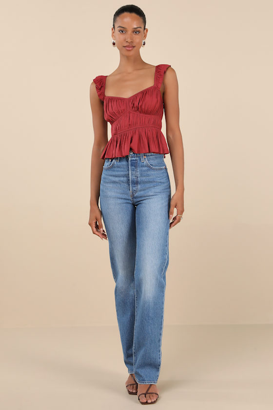 Lulus Sanne Rust Red Flutter Sleeve Tank Top