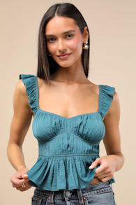 Sanne Teal Green Flutter Sleeve Tank Top 4