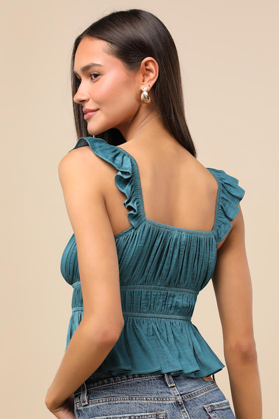 Lulus Sanne Teal Green Flutter Sleeve Tank Top