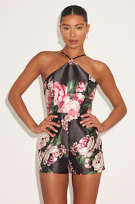 Railey Black Floral Halter Romper 6