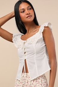 Alesana Ivory Eyelet Embroidered Button-Front Top 1