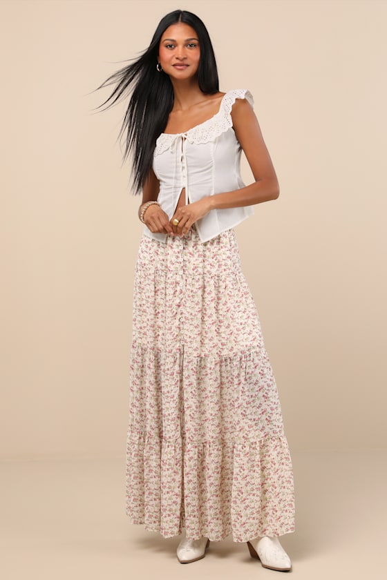 Lulus Alesana Ivory Eyelet Embroidered Button-front Top