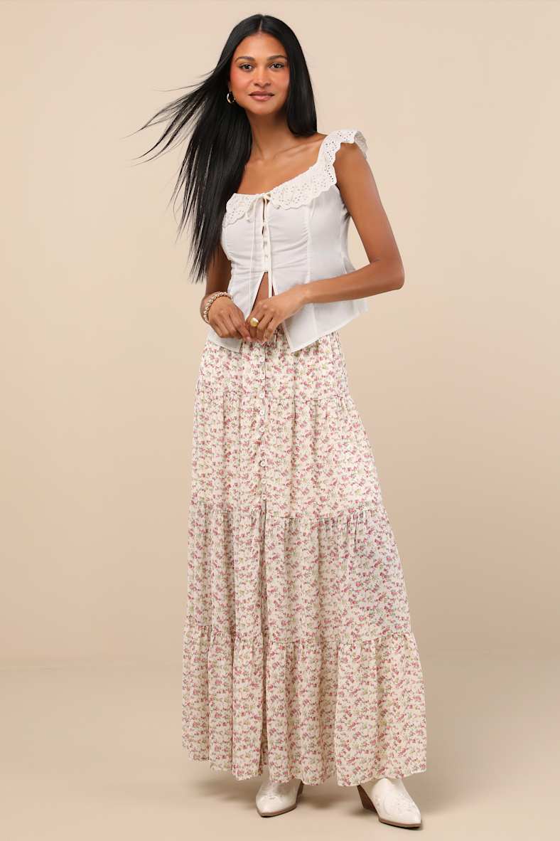 Alesana Ivory Eyelet Embroidered Button-Front Top