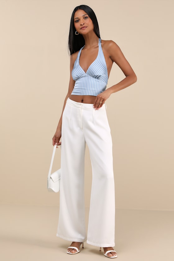 Lulus Damaina Light Blue Striped Satin Tie-back Halter Top