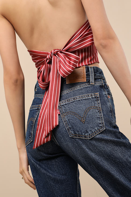 Lulus Damiana Rust Red Striped Satin Tie-back Halter Top