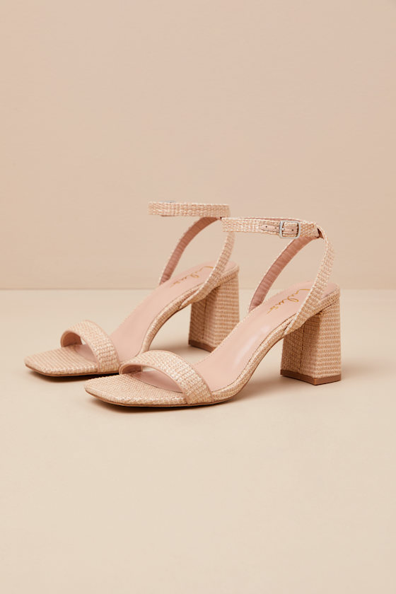 Lulus Gerrit Natural Raffia Woven Ankle Strap High Heel Sandals
