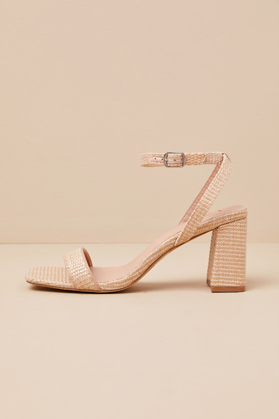Lulus Gerrit Natural Raffia Woven Ankle Strap High Heel Sandals