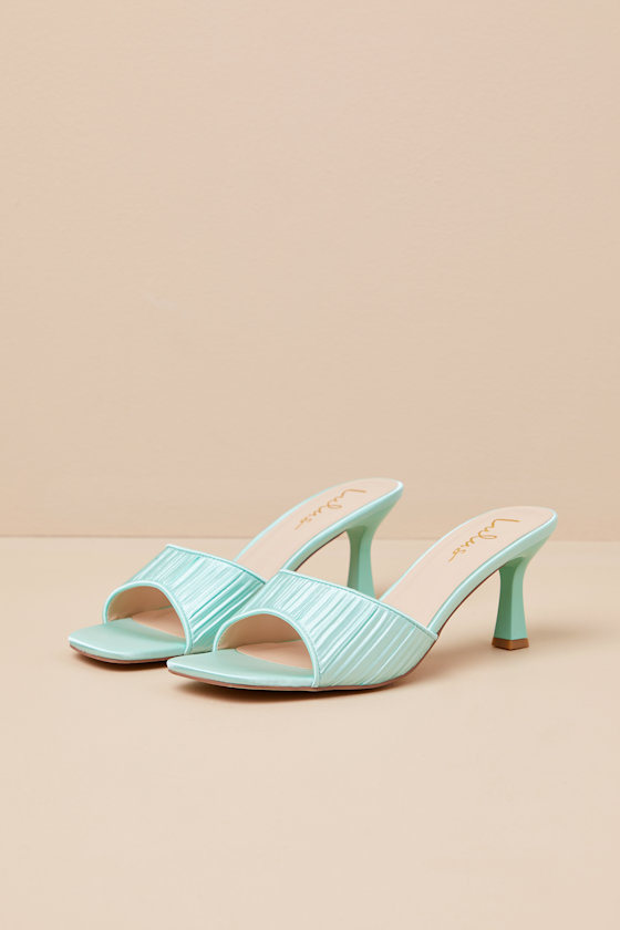 Rheta Seafoam Satin High Heel Slide Sandals 2
