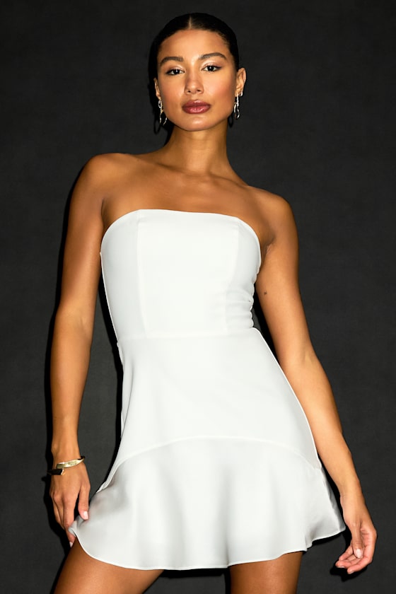 Image of Compelling Style White Strapless Mini Dress