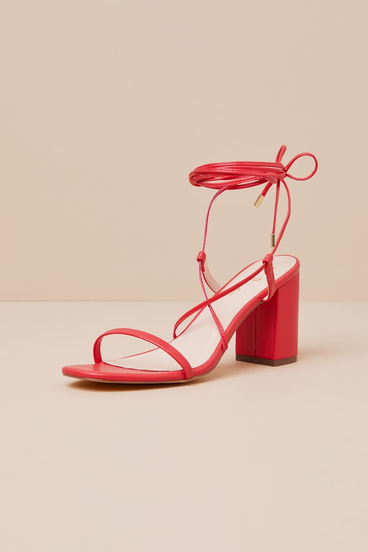 Aribaa Red Lace-Up High Heel Sandals